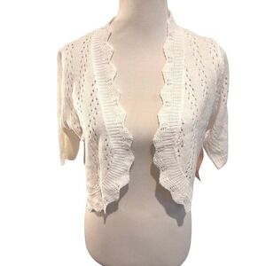 Ivory Scalloped Open-Front Knit Bolero Sweater